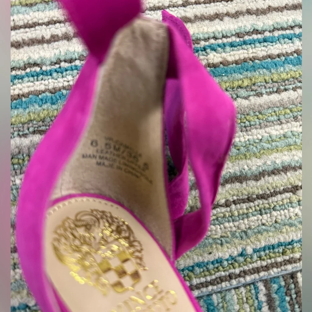 Vince Camuto Fuchsia Suede Bow Heels Ankle Wrap Stiletto Sandals 6.5 - Picture 8 of 10